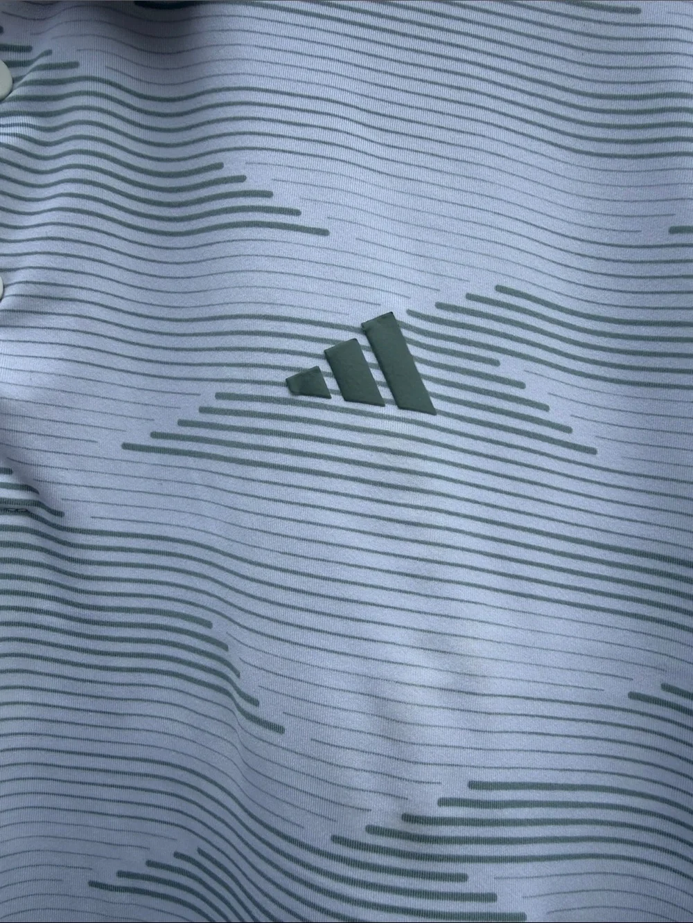 adidas Men’s M White Polo with Subtle Green Stripe Pattern Golf Polo Activewear